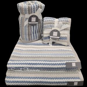 8pc Soho Living 2 Bath 2 Hand 4 Washcloth Set Rope Striped Blue Gray Towels
